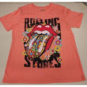 Rolling Stones Floral Tongue Graphic T-Shirt XS Orange Cotton Womens